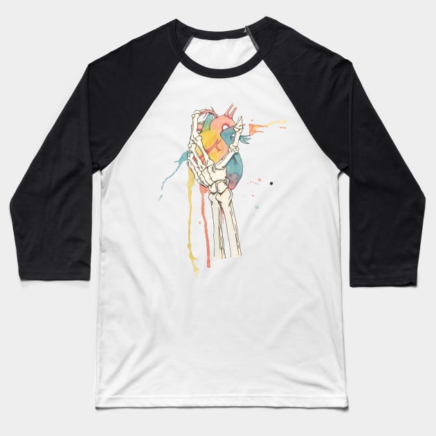 Skeleton Hand and Rainbow Heart Baseball T-Shirt by Créa'RiBo